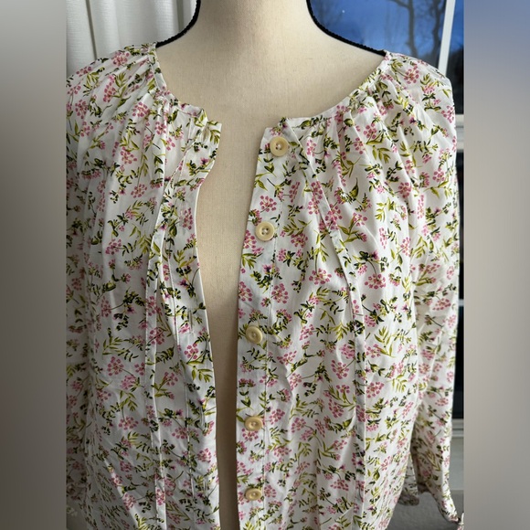 J.Crew Tie-sleeve button-front cotton poplin top in meadow floral - Picture 4 of 9